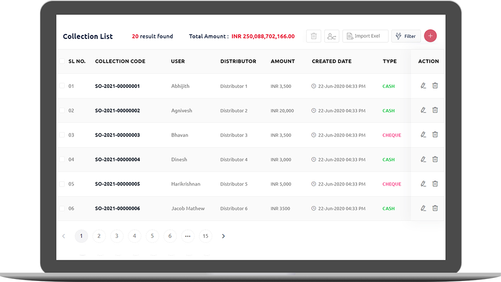 collction list dash board